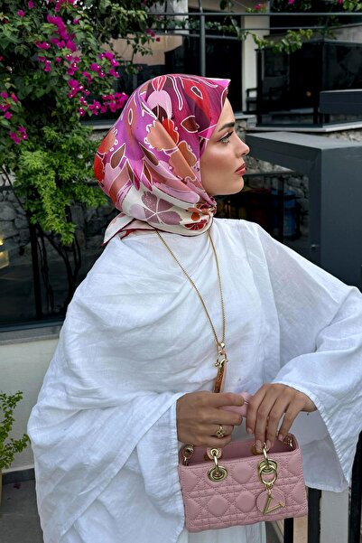 Levidor وشاح حريري بنمط زهور مختلطة باللون الوردي