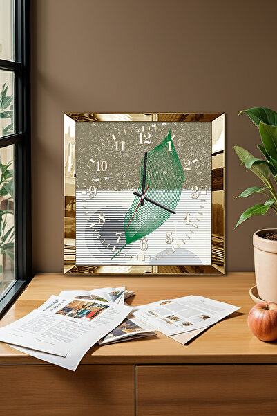 Zevahir Mobilya Dekorasyon Gold Framed Leaf of Time Themed Decorative Mdf Wall Clock