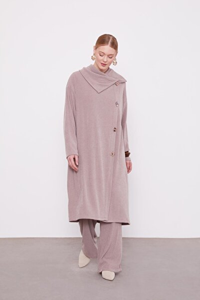 Levidor Bej Düğme Detaylı Pantolonlu Tunik Takım