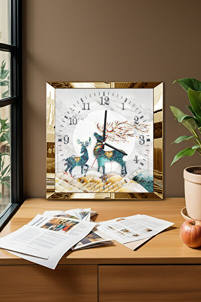 Zevahir Mobilya Dekorasyon Gold Framed Gazelle Themed Decorative Mdf Wall Clock