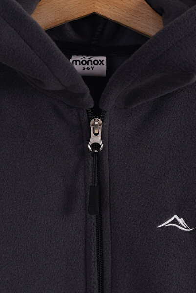 monox Lastik Manşetli Fermuarlı Kapüşonlu Çocuk Unisex Polar Ceket