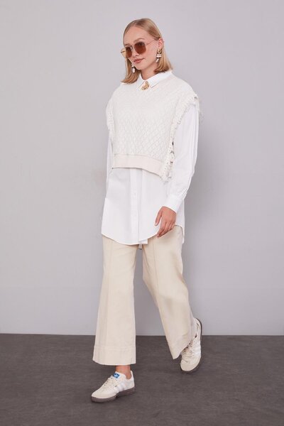 Levidor Ecru Knitwear Vest Shirt Double Suit