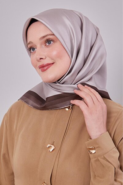 Levidor Cappuccino Twill Silk Scarf with Border Edge