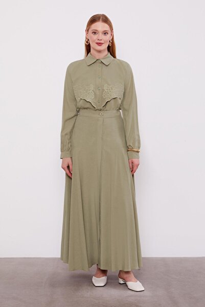 Levidor Yeşil Nakış Detaylı Cupra Etek Takım