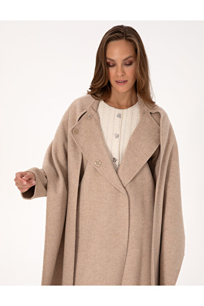 Pierre Cardin Beige Melange Regular Fit Cashmere Coat 50309079-Vr156