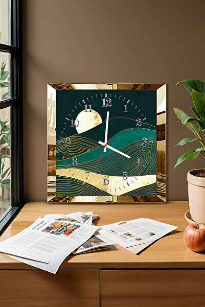 Zevahir Mobilya Dekorasyon Gold Framed Sunset Hill Themed Decorative Mdf Wall Clock