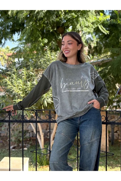 Punta Otantik Nc50793 Italian Beauty Written Cotton Sweatshirt Khaki