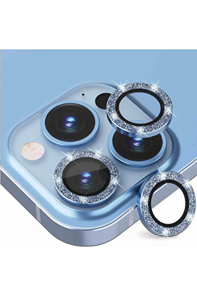 Optim Solution Folie Camera pentru Apple iPhone 13 Pro Max, sticla Lentila, Blue Diamond Glitter, Sierra Blue