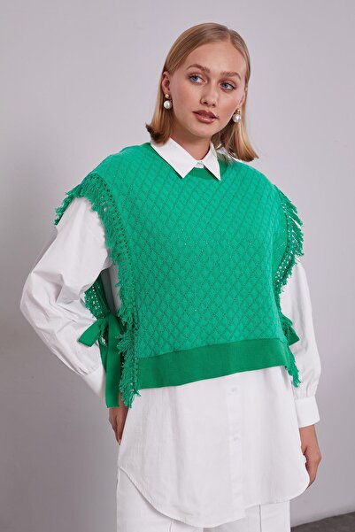 Levidor Green Knitwear Vest and Shirt Double Set