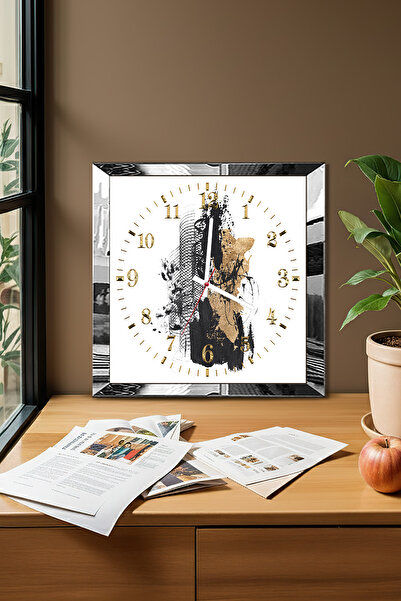Zevahir Mobilya Dekorasyon Silver Framed City Time Themed Decorative Mdf Wall Clock