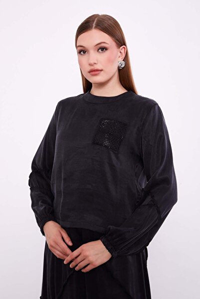 Levidor Black Asymmetrical Ruffle Detailed Cupra Skirt Set