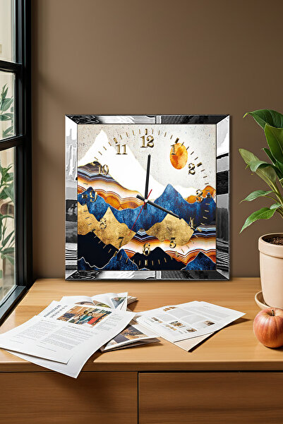 Zevahir Mobilya Dekorasyon ساعة حائط ديكورية من خشب MDF بإطار فضي بتصميم جغرافي الزمن