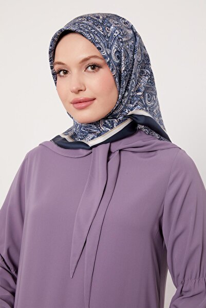 Levidor Синій шарф з етнічним візерунком з твілової шовкової тканини