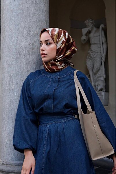 Levidor Cinnamon Letter Printed Twill Silk Scarf