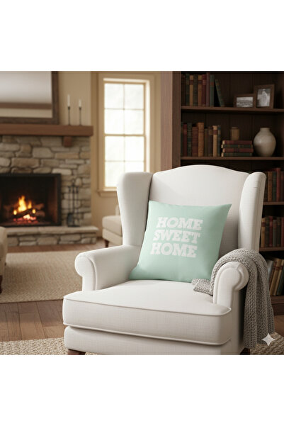 Bc Home Mint Yeşili, Home Sweet Home, Kare Kırlent Kılıfı, 43 x 43 cm , 1 Ade...