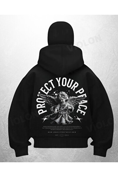 Violon سترة كارديجان سوداء مطبوعة من Protect Angel بتصميم الساموراي الثلجي