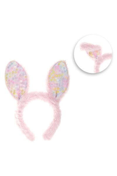 OEM Coroană de păr roz din blană artificială cu urechi de iepure și paiete pa...