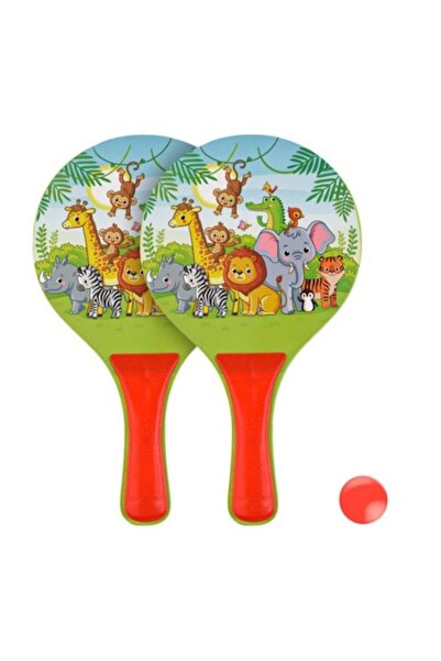 OEM Set rachete din lemn pentru copii, 2 piese și o minge cu animale din junglă