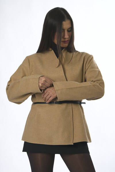 ABBRA Kadın Kemerli Kaşe Panço