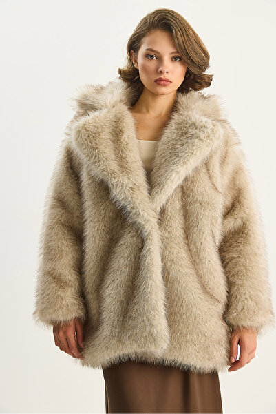 Bianco Lucci Women's Double Breasted Collar Lined Araboy Faux Fur Coat 2771 60261573