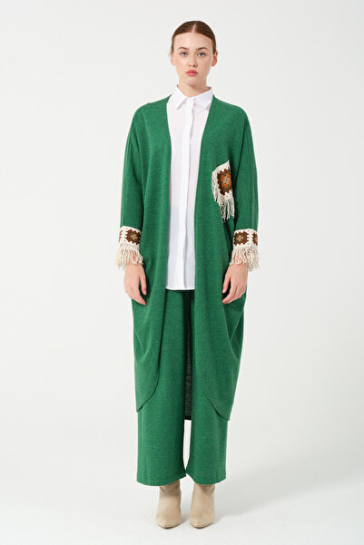Hatun Atila HatunAtila Hera Υφασμάτινο Σετ Ζακέτα με Τσέπη Λεπτομερή Στοιχεία Oversize 5004 Σμαραγδί Πράσινο