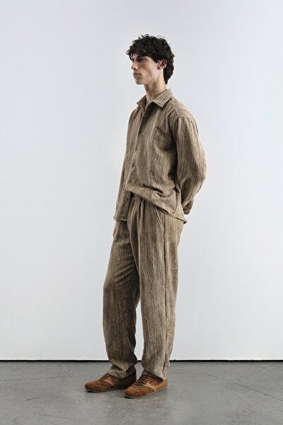 GIESTO Oversize Effect Velvet Brown Shirt