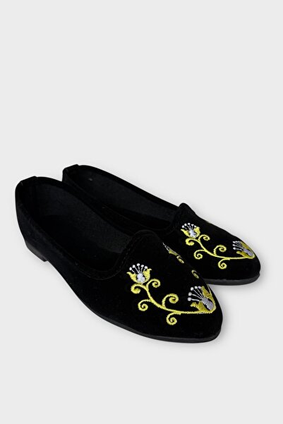 Liger Γυναικεία Καθημερινή Κεντητική Λεπτομέρεια Σπίτι Μπαλαρίνα ΜΑΥΡΟ - ΚΙΤΡΙΝΟ