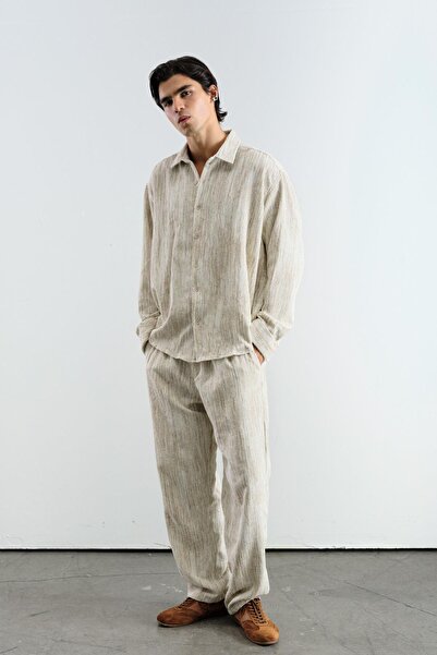 GIESTO Oversize Effect Velvet Beige Shirt