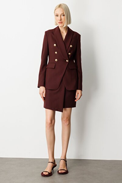 Ekol Asimetrik Kesim Süs Düğmeli Mini Etek