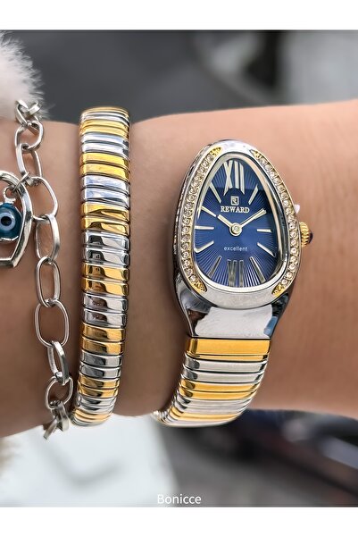 Reward Stone Snake Watch from Thick to Thin Single Tour, Small Case (24 Diameter), 3 Atm Silver Yellow Steel Band