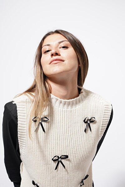 Pafi Moda Senta Ribbon Sweater Cream