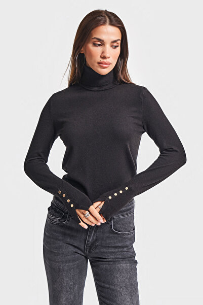 its basic Women's Black Color W5-1 Soft Thin Knitwear Fabric Turtleneck Knitwear Sweater
