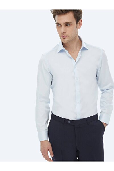 Kip Açık Mavi Düz Slim Fit Dokuma Klasik %100 Pamuk Gömlek