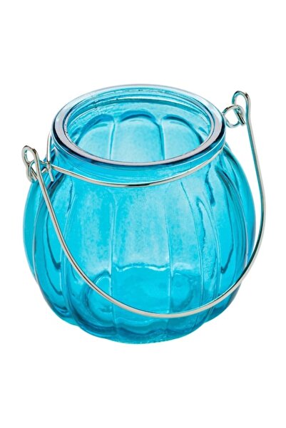 OEM Felinar decorativ din sticlă cu dovleac albastru și mâner Ø7.5x8cm