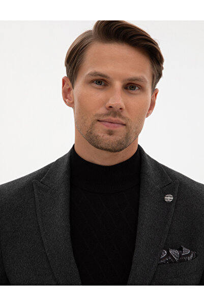Pierre Cardin Antrasit Slim Fit Flanel Dokulu Ceket 50317671-VR006