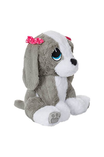 OEM Plush Puppy, Gray & White with Pink Bows, 50 cm