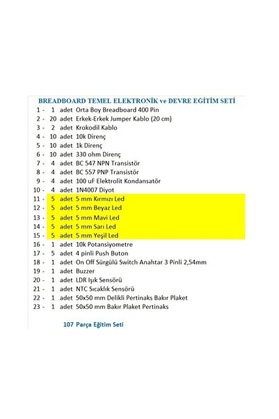 Diyotlab BREADBOARD TEMEL ELEKTRONİK EĞİTİM SETİ