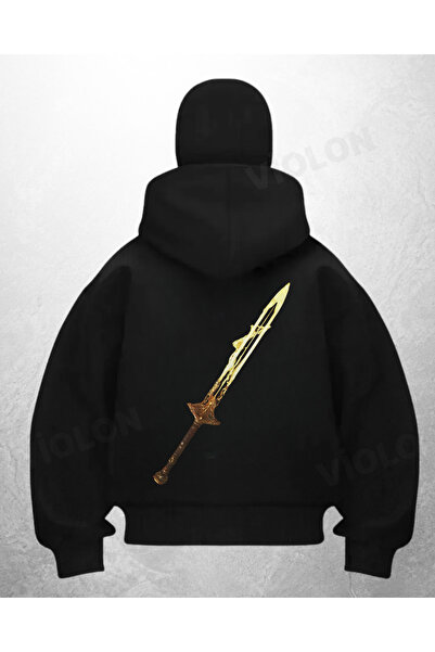 Violon سترة كارديجان سوداء مطبوعة بتصميم السيف والساموراي