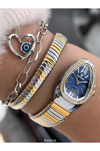 Reward Stone Snake Watch from Thick to Thin Single Tour, Small Case (24 Diameter), 3 Atm Silver Yellow Steel Band