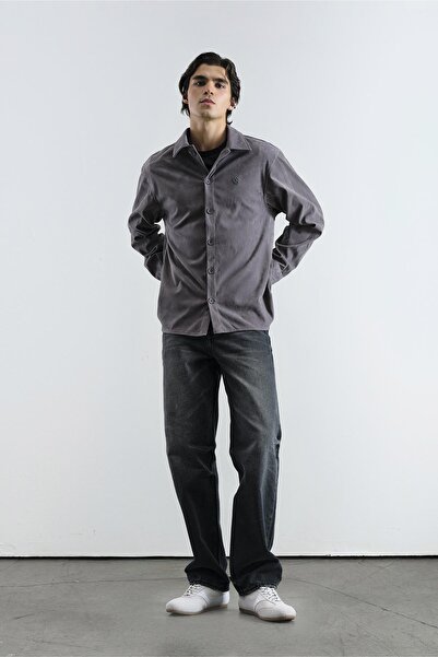 GIESTO Cămașă gri din piele intoarsa