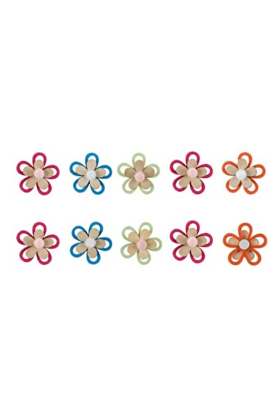 OEM Autocolante decorative multicolore din fetru cu flori din lemn 4,5 cm - 8 bucăți
