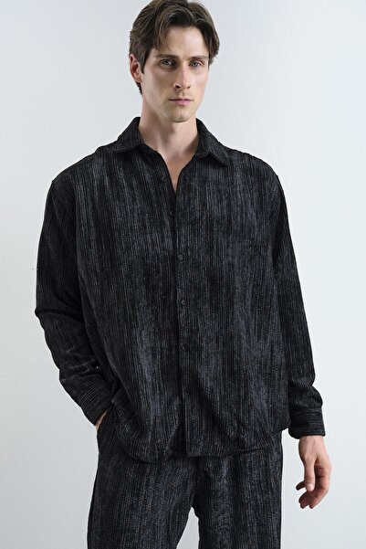GIESTO Oversize Effect Velvet Black Shirt