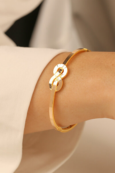 Çgk Çiğdem Gürel Kuyumculuk 8K Altın Sonsuzluk Motifli Düğüm Modern Kelepçe B...