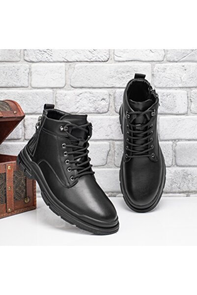 Modlet.ro Men's black genuine leather boots with laces MOD12465