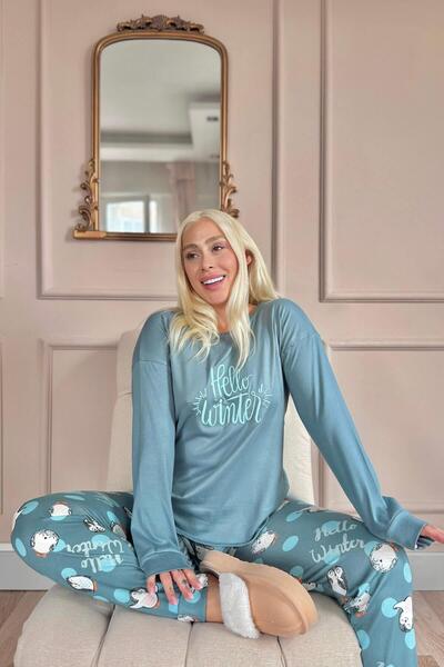 Pijamaevi Penguen Winter Desenli Termal Kadın Pijama Takımı