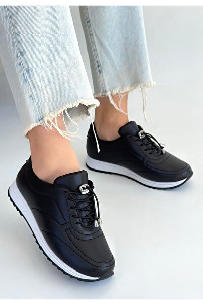 Lisinya Finna Black Leather Lace-Up Sneakers - Tygoo