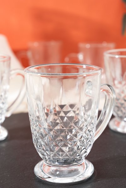 BLN HOME 6 Pieces of Crystal Patterned Glasses with Handles