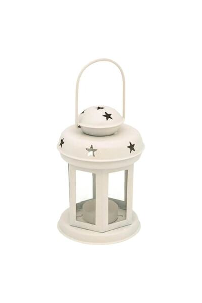 OEM Felinar decorativ metalic cu stele alb-gălbui Ø10x15.5cm