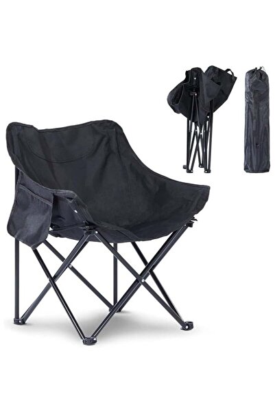 SUPPLIER Portable Folding Camping Chair with High Back Upholstered Side Pocket Headrest, Folding Moon Chair