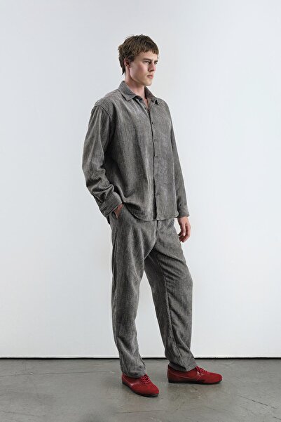 GIESTO Oversize Effect Velvet Anthracite Shirt